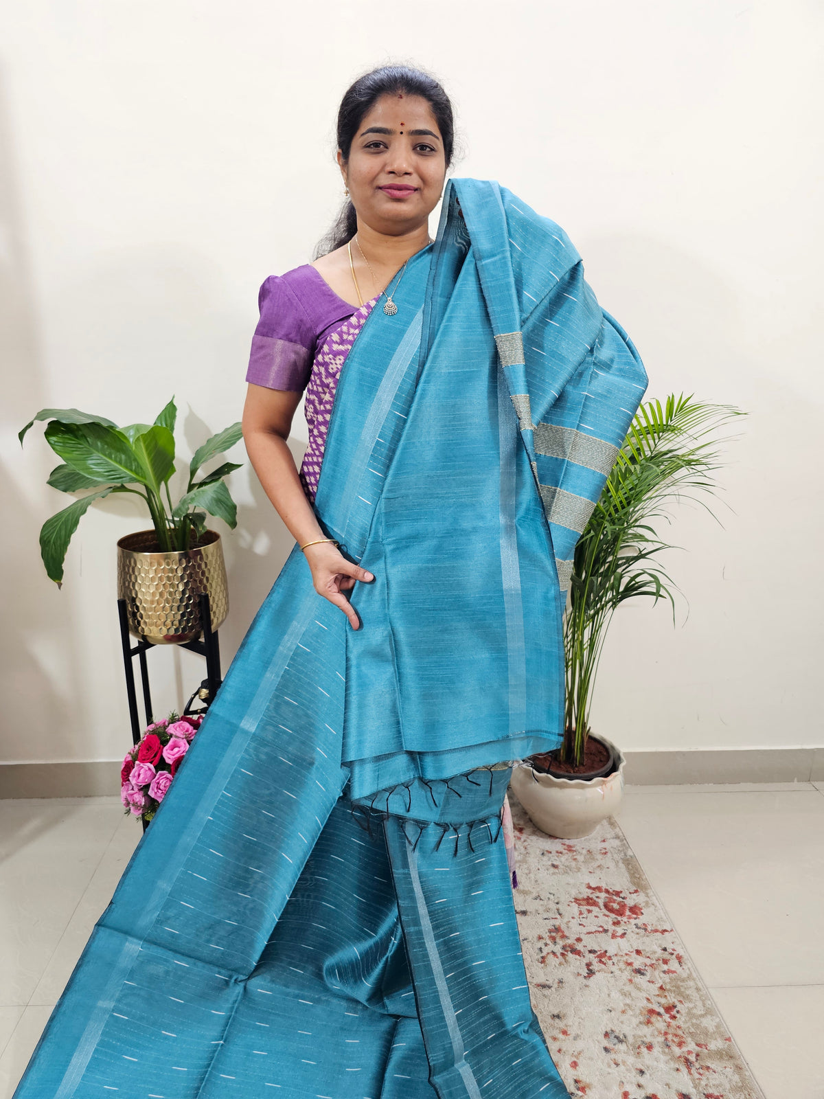 Premium Semi Raw Silk Saree - Blue