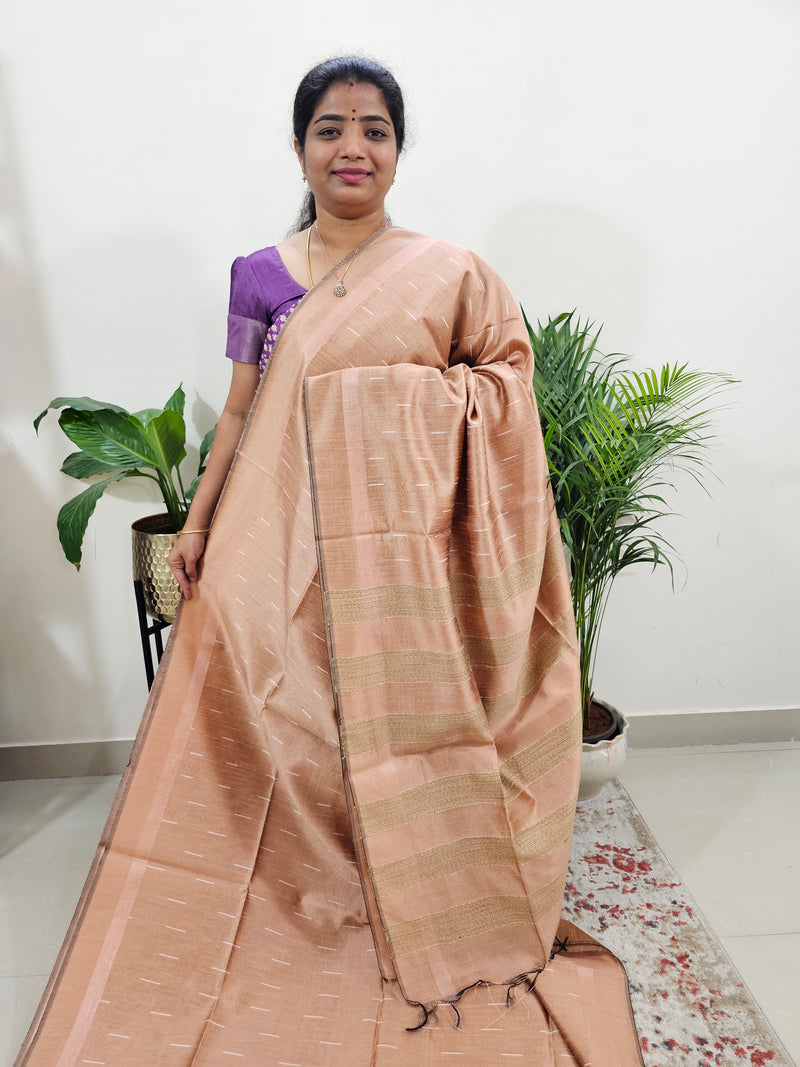 Premium Semi Raw Silk Saree - Pastel Peach