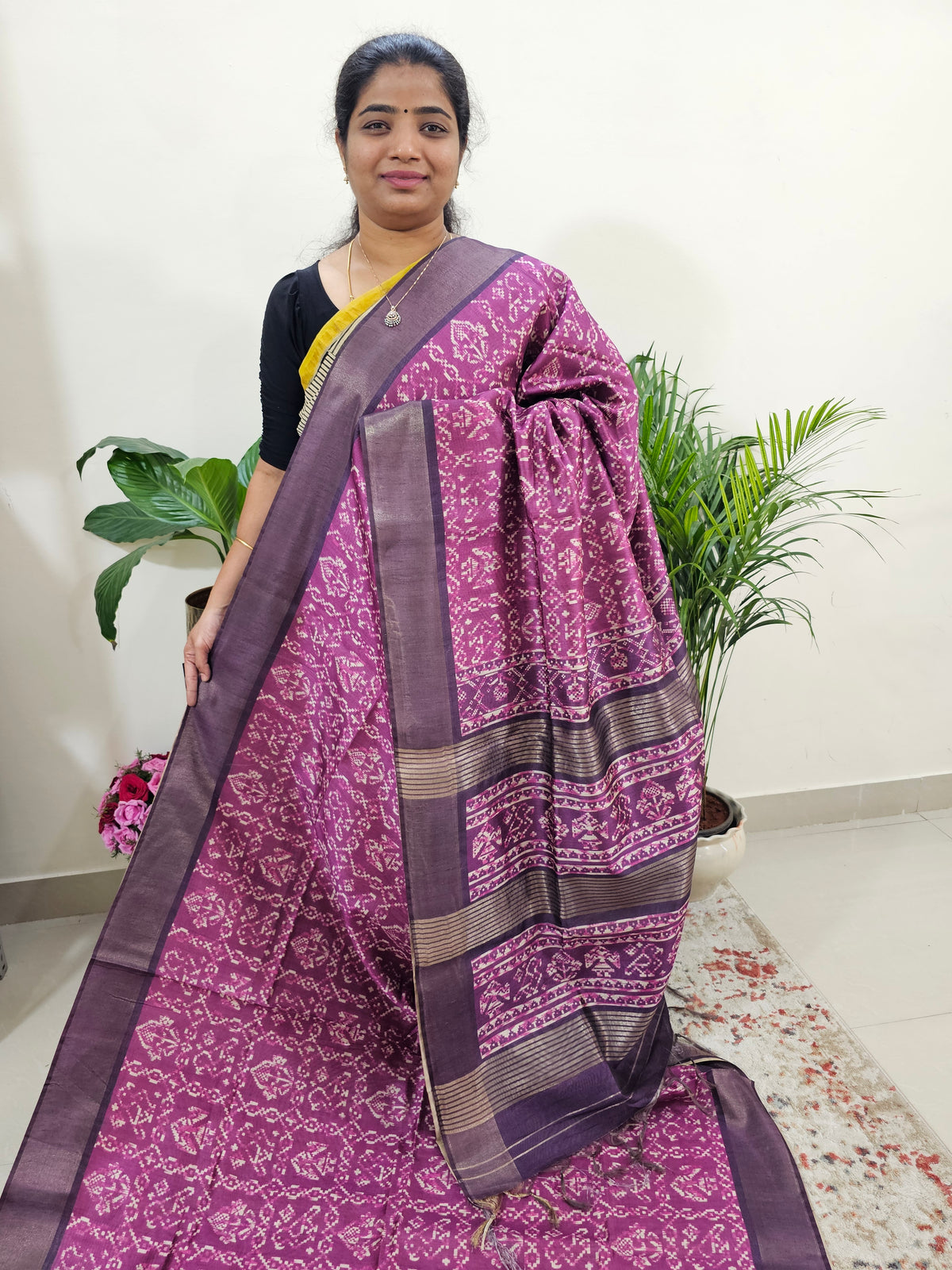 Semi Ghicha Digital Printed Saree - Magenta Pink