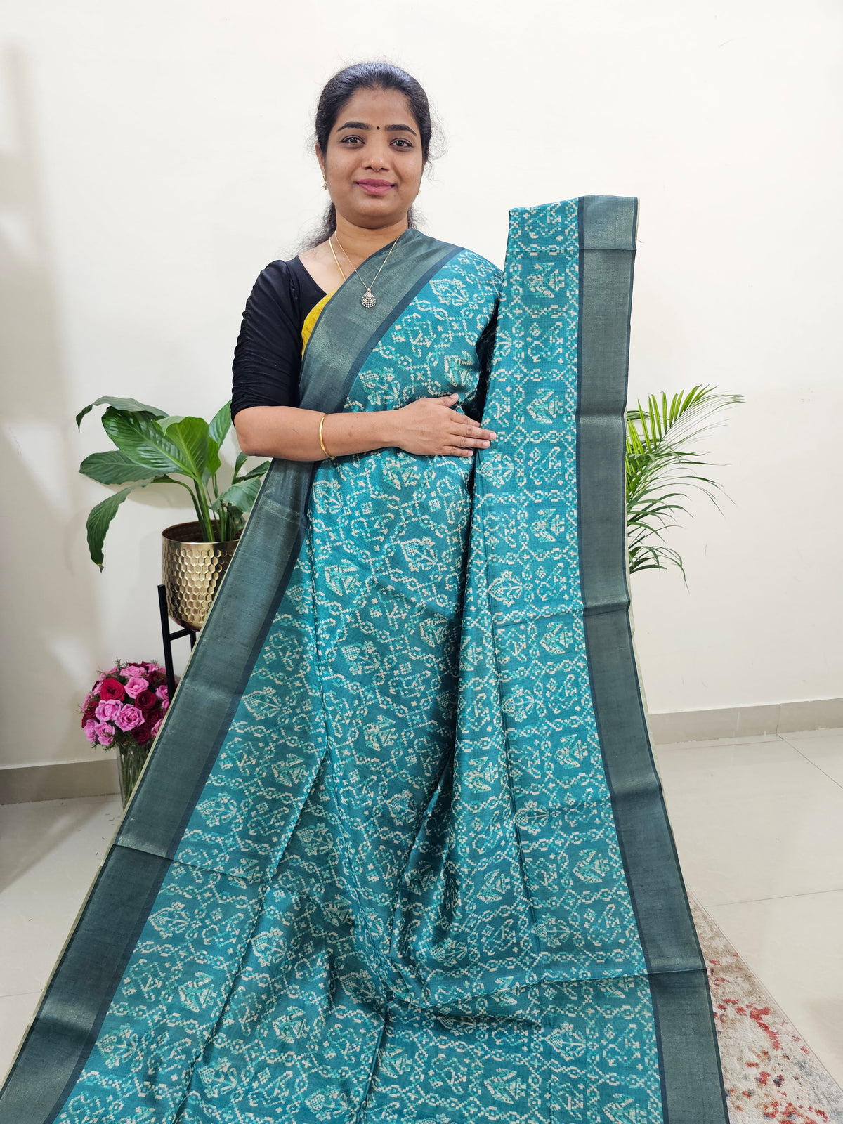 Semi Ghicha Digital Printed Saree - Sea Green