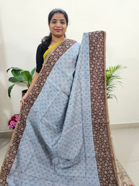 Semi Ghicha Floral Printed Saree - Grey with Brown