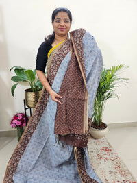 Semi Ghicha Floral Printed Saree - Grey with Brown