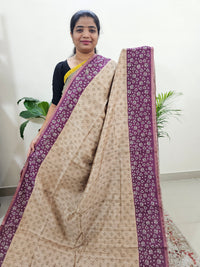 Semi Ghicha Floral Printed Saree - Beige with Purple