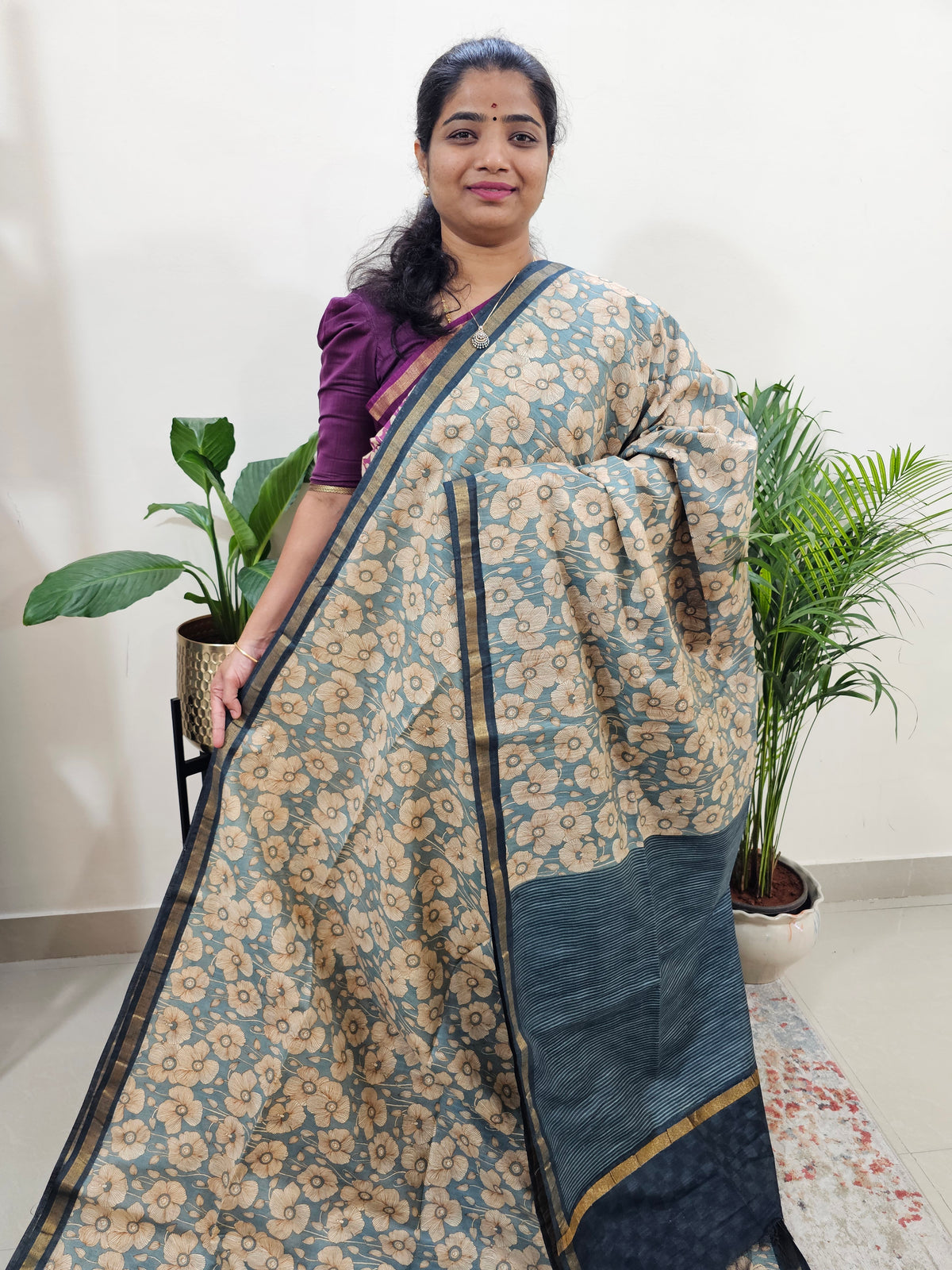 Tussar by Cotton Kalamkari- Grey