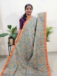 Tussar by Cotton - Grey with Orange