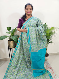 Tussar by Cotton - Grey with Sea Blue