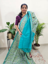 Tussar by Cotton - Grey with Sea Blue