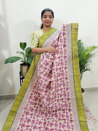 Semi Ghicha Elephant Printed Saree - Pink with Green