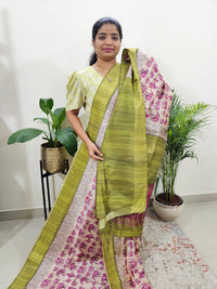 Semi Ghicha Elephant Printed Saree - Pink with Green