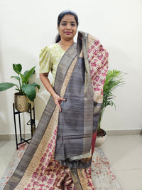 Semi Ghicha Elephant Printed Saree - Maroon with Grey