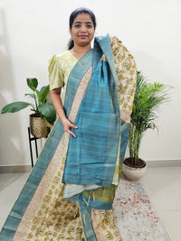 Semi Ghicha Elephant Printed Saree - Green with Blue