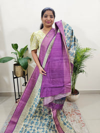 Semi Ghicha Elephant Printed Saree - Blue with Purple