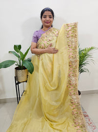 Premium Crushed Designer Soft Saree with Emboridery CutWork - Yellow