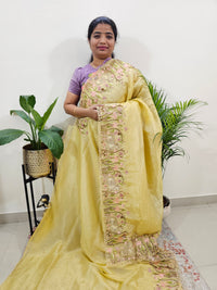 Premium Crushed Designer Soft Saree with Emboridery CutWork - Yellow