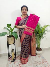 Semi Banarasi Silk Saree - Purple with Pink