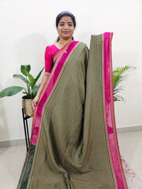 Semi Banarasi Silk Saree - Green with Pink