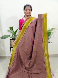 Semi Banarasi Silk Saree - Dark Purple with Lime Green