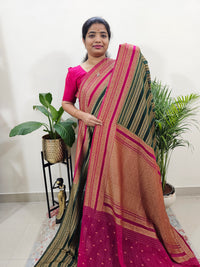 Semi Banarasi Silk Saree - Bottle Green with Pink