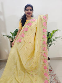 Premium Crushed Designer Soft Saree with Emboridery CutWork - Yellow