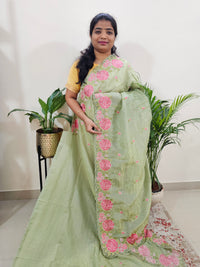 Premium Crushed Designer Soft Saree with Emboridery CutWork - Green