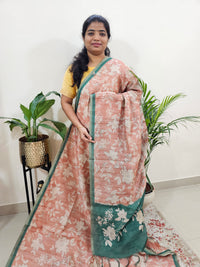 Semi Ghicha Digital Printed Saree - Peach with Dark Green