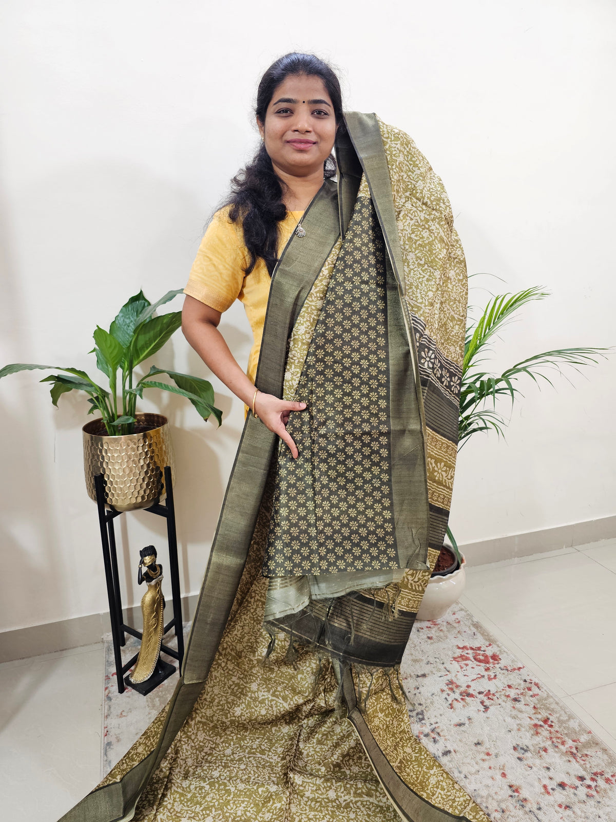 Semi Ghicha Digital Printed Saree -  Green