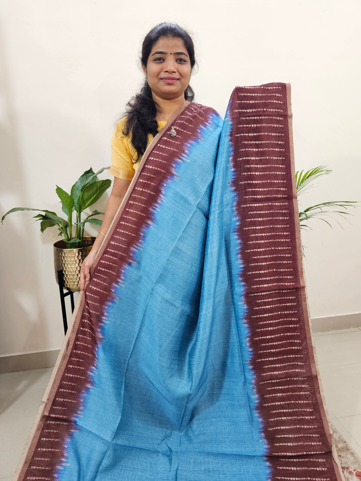 Semi Ghicha Digital Printed Saree - Blue with Maroon