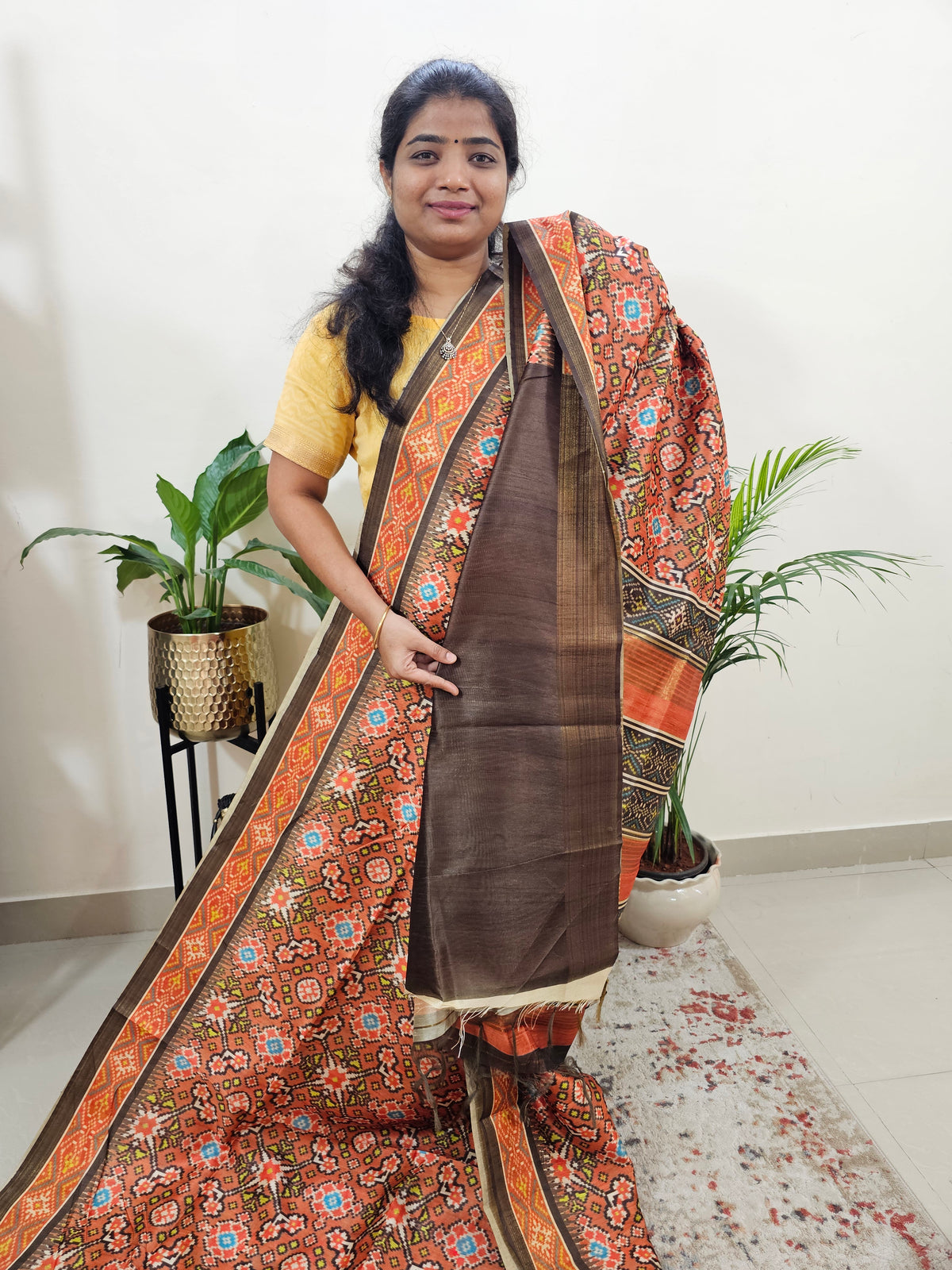 Semi Ghicha Digital Printed Saree - Brown