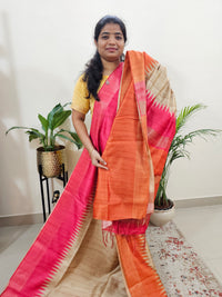 Semi Ghicha Digital Printed Saree - Cream Pink with Orange