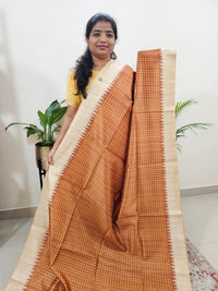 Semi Ghicha Digital Printed Saree - Honey Brown with Cream