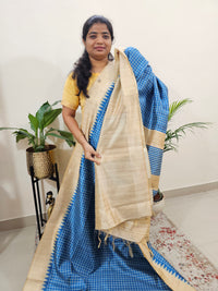 Semi Ghicha Digital Printed Saree - Blue with Cream