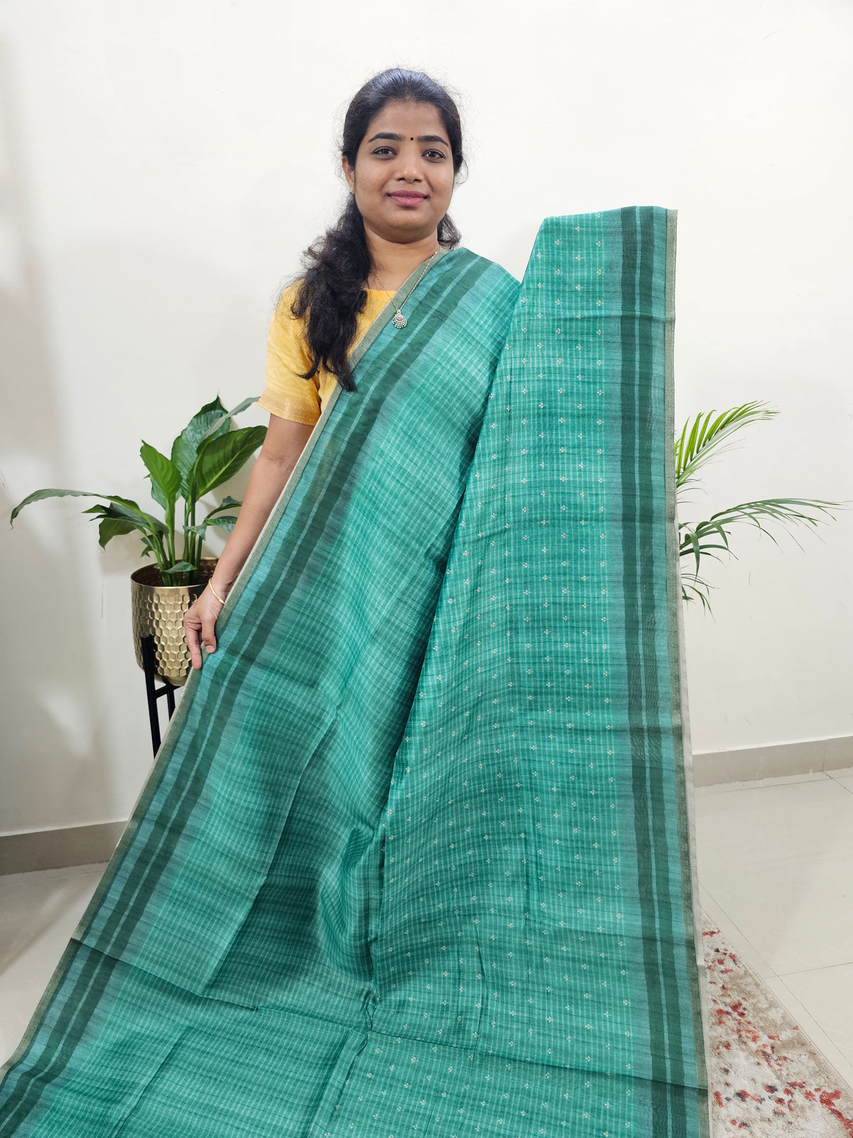 Semi Ghicha Digital Printed Saree - Dark Green