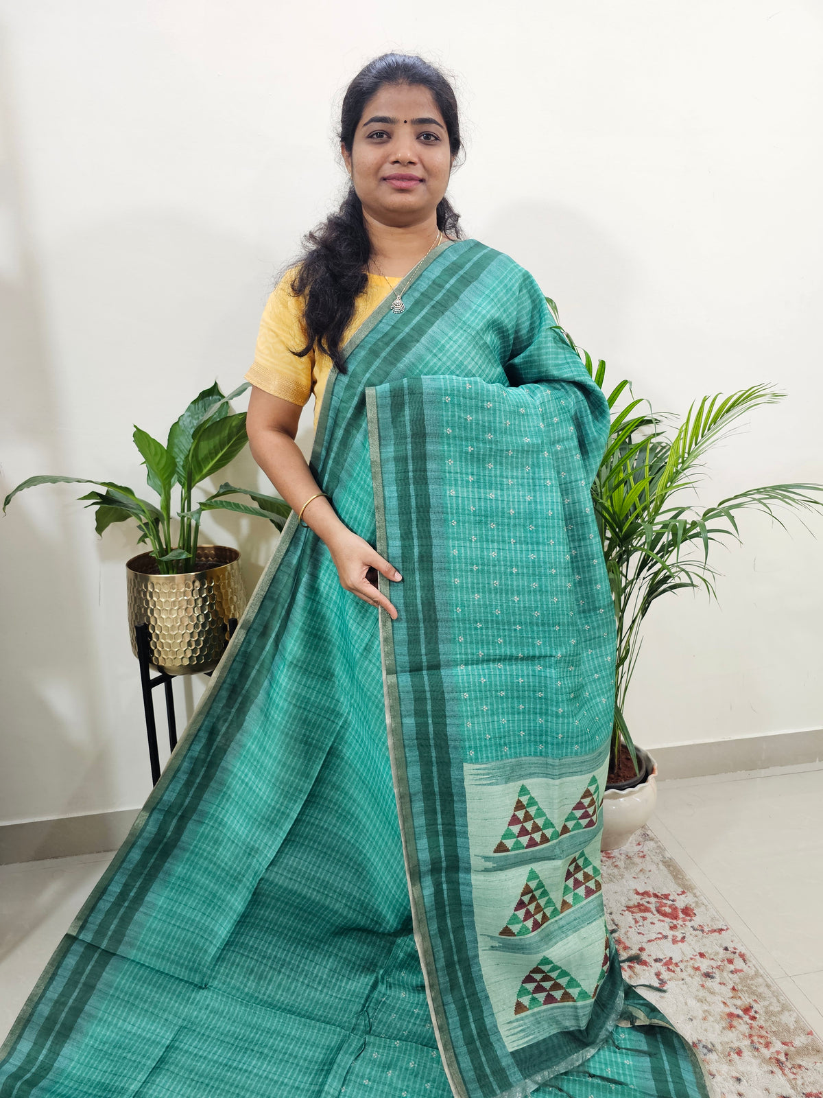 Semi Ghicha Digital Printed Saree - Dark Green