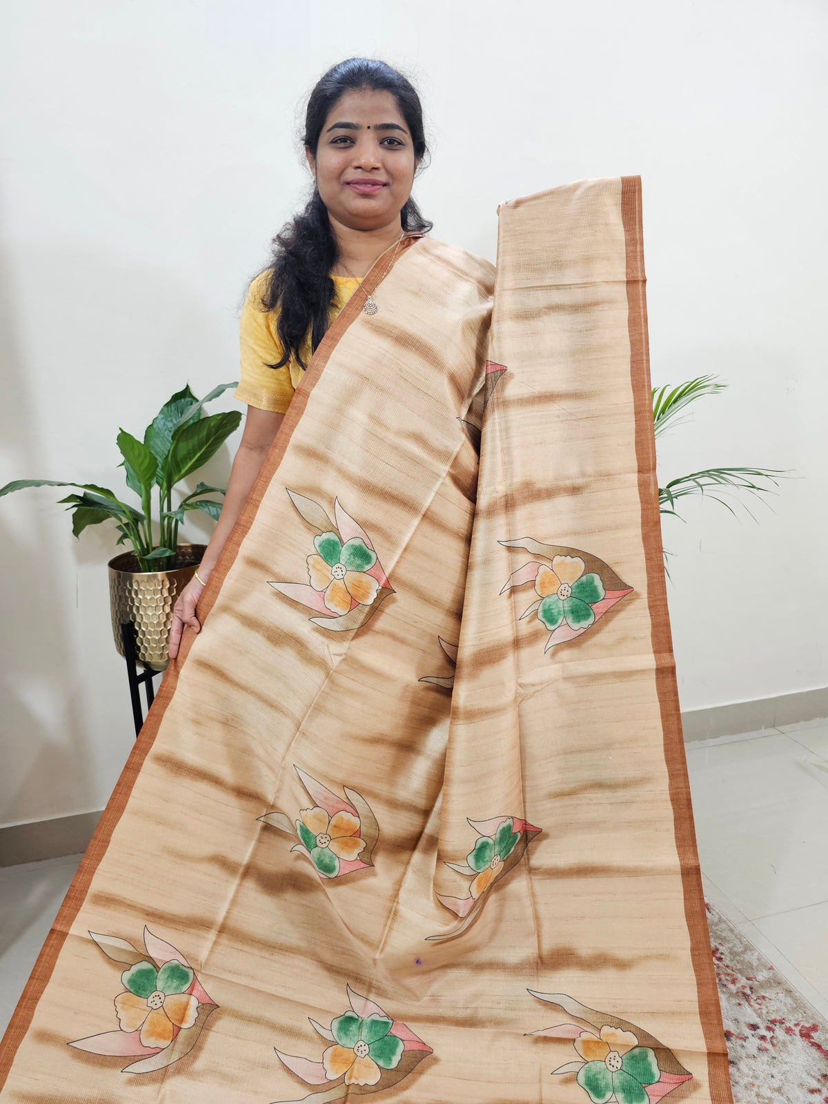 Semi Tussar with Striped Zari Weaving Saree - Brown