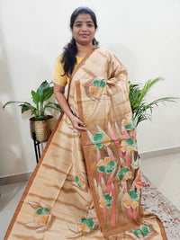 Semi Tussar with Striped Zari Weaving Saree - Brown