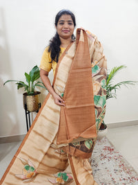 Semi Tussar with Striped Zari Weaving Saree - Brown