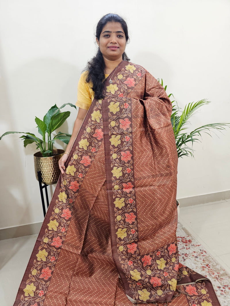 Semi Tussar with Striped Zari Weaving Saree - Brown