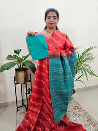 Bhagalpuri Silk Viscous - Red with Sea Green