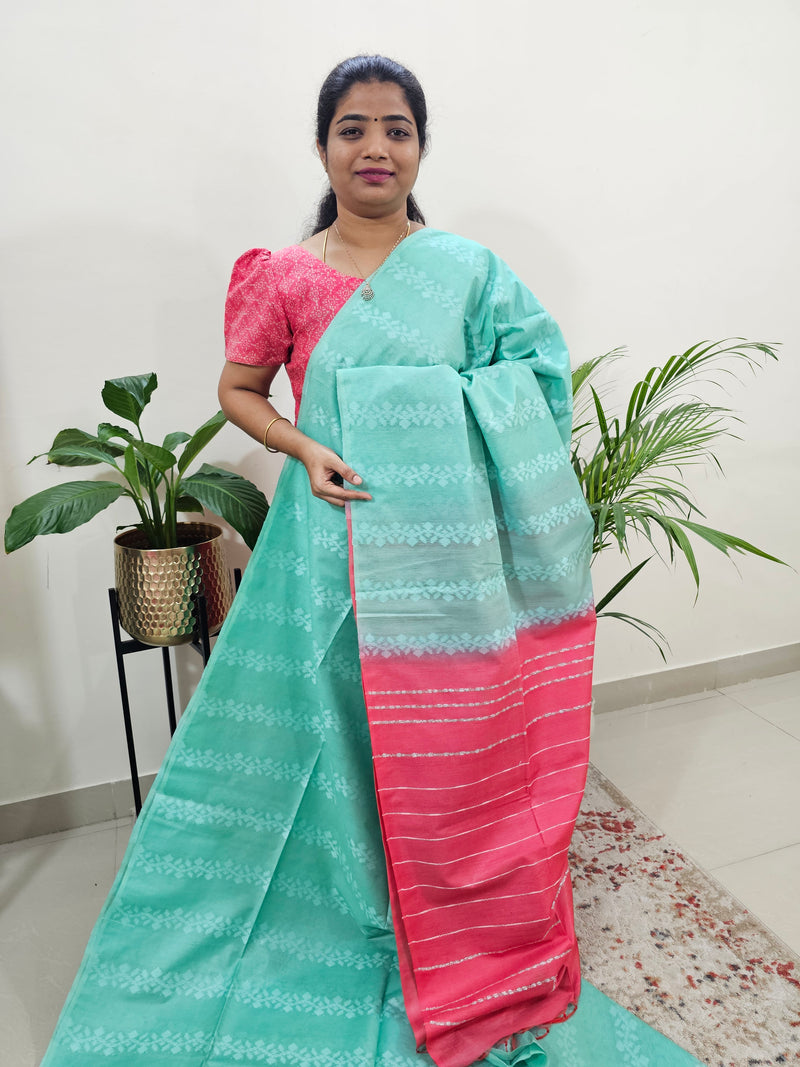 Bhagalpuri Silk Viscous -Sea Green with Pink