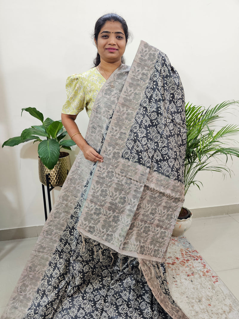 Semi Tussar with Digital Printed Saree - Grey