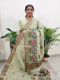 Soft Semi Tussar with Digital Printed Saree - Green