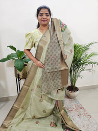 Soft Semi Tussar with Digital Printed Saree - Green