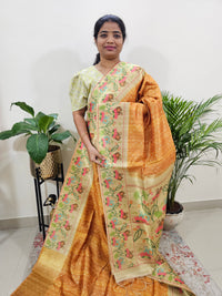 Semi Tussar Digital Prints with Contrast Paithani Border - Golden Yellow