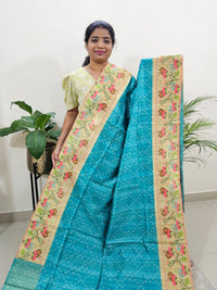 Semi Tussar Digital Prints with Contrast Paithani Border - Blue