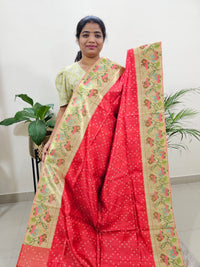 Semi Tussar Digital Prints with Contrast Paithani Border - Red