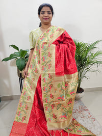 Semi Tussar Digital Prints with Contrast Paithani Border - Red