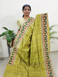 Semi Tussar Digital Prints with Contrast Paithani Border -  Green