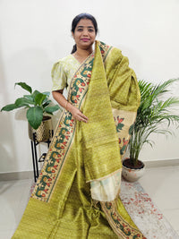 Semi Tussar Digital Prints with Contrast Paithani Border -  Green