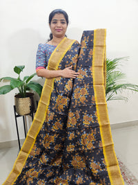 Black with Yellow Checks Tussar Silk Saree with Kanchi Border