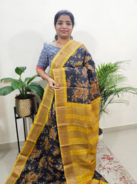 Black with Yellow Checks Tussar Silk Saree with Kanchi Border